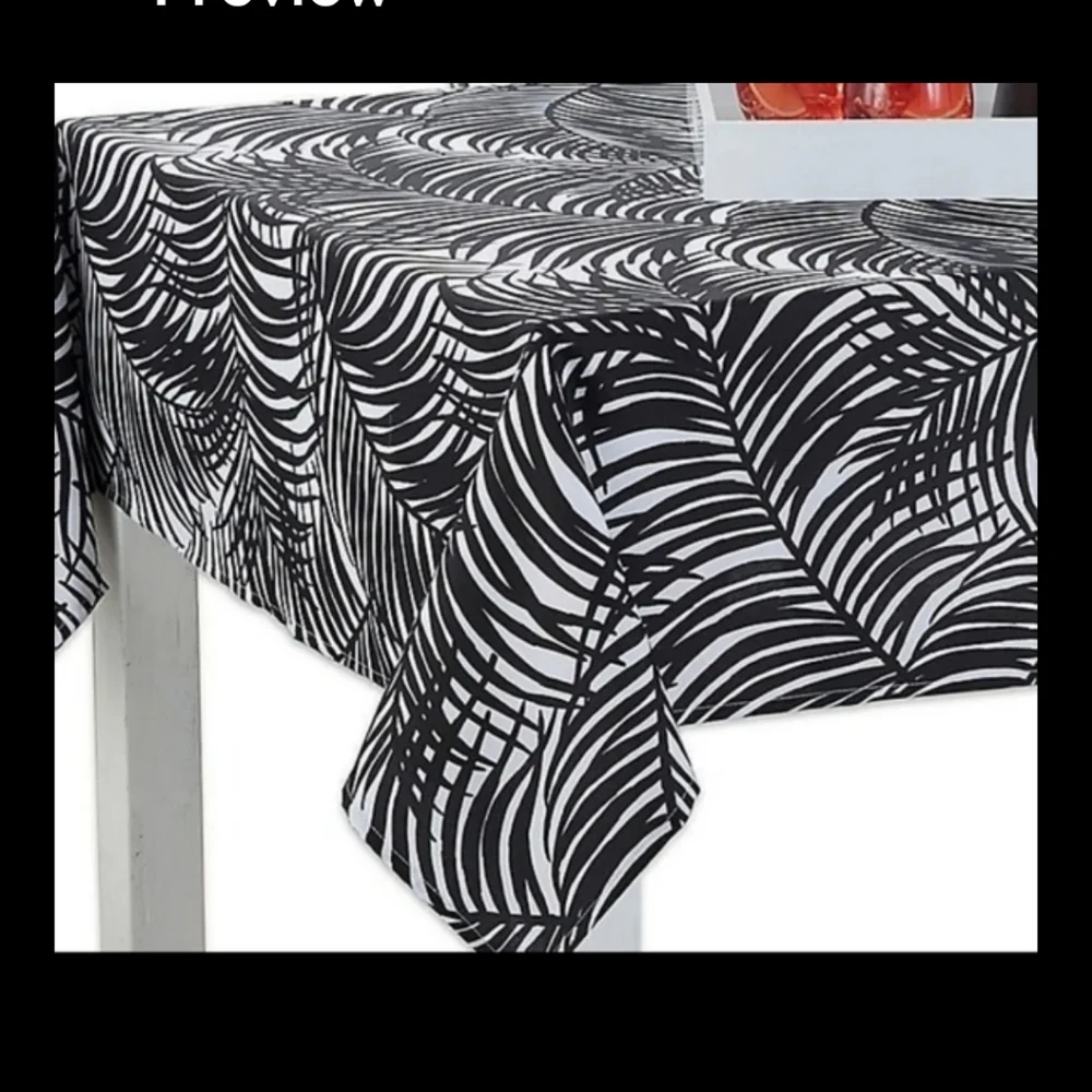 Kauai Tropical Tablecloth Blk White Palm Leaves 60x84 NO UMBRELLA HOLE STYLE NWT